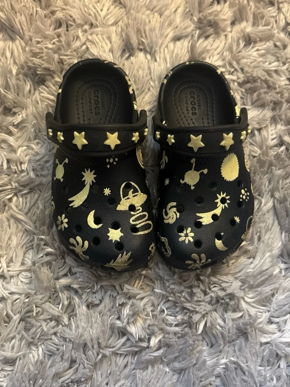 CROCS Kids Black Clogs with Glow in the dark Space Print